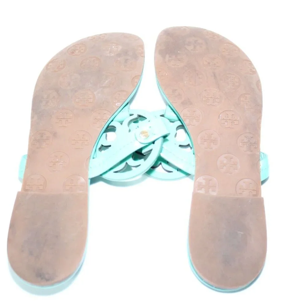 Tory Burch Miller Slip On Logo Sandals Teal Women's Size 7 *Read* H13062 - Picture 3 of 12